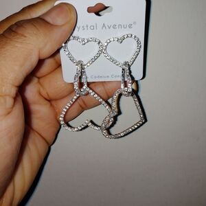 Silver Crystal Heart Earrings